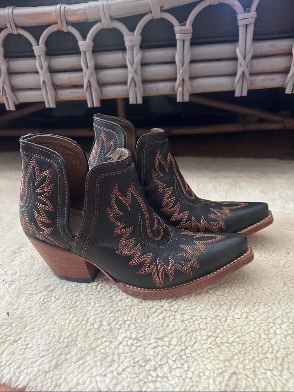 Ariat Black Leather Western Embroidered Ankle Booties